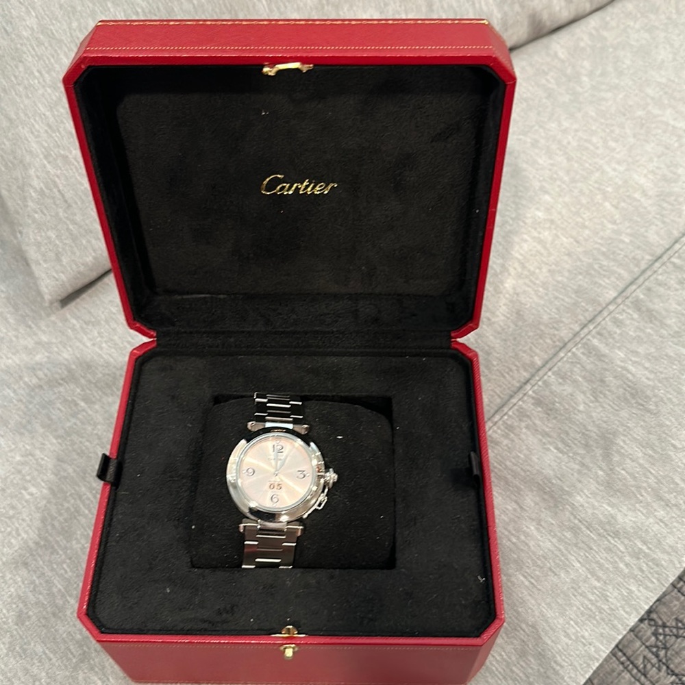 Authentic pre loved women’s pasha de Cartier with pink dial 35 mm
